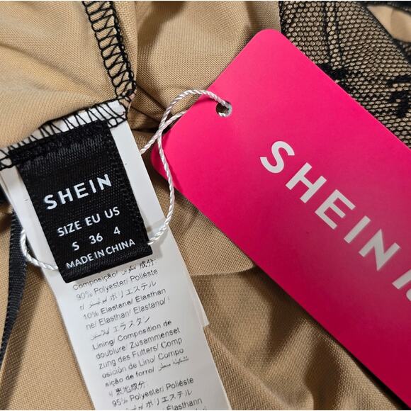 M Shein Icon Black Lace Bandeau Tube Top Womens Size S NWT Floral Tan Layering - Picture 7 of 7